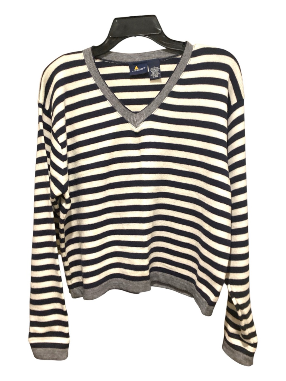 Liz Claiborne Vintage Navy and White Striped V-Neck Sweater, Large